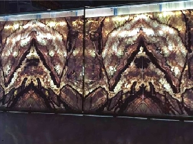 Dragon Red Onyx Bookmatch Backlit Wall