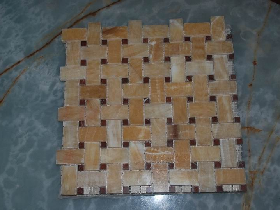 Yellow Onyx Basketweave Mosaic with Black Dot