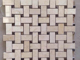 Cream Marble Basketwave Brown Dot Mosaic