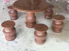 Red Granite Garden Table and Bench