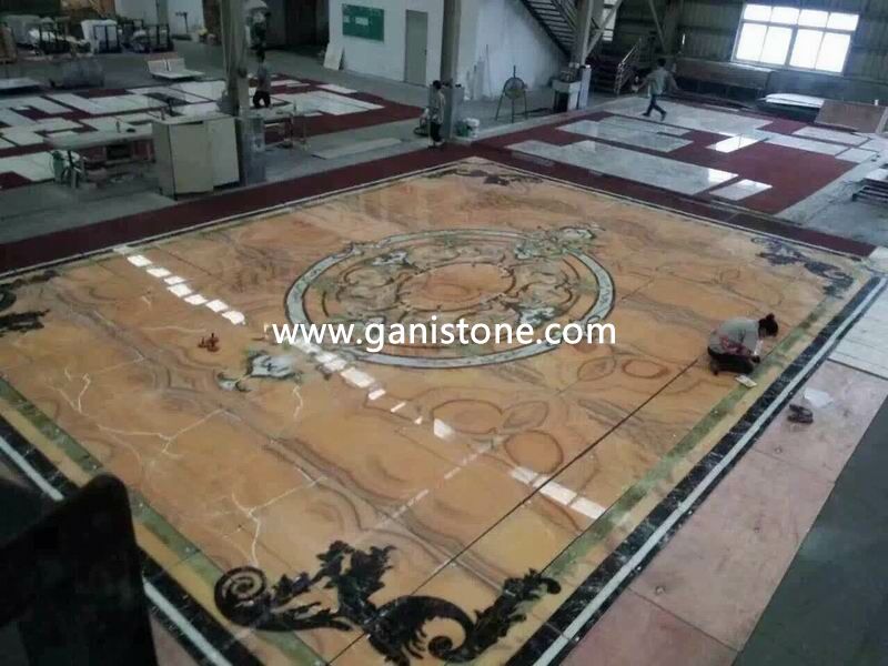 Orange Onyx Waterjet Medallion Flooring Hotel Lobby Project