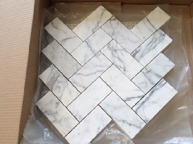 Statuario White Herringbone Marble Mosaic