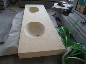 Beige Marble Vanity Top with Integral Basins