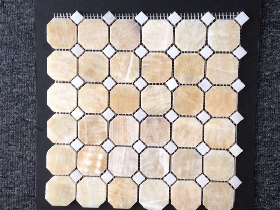 Yellow Onyx Octagonal Mosaic with White Dot