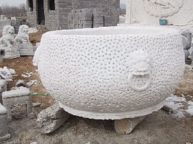 Oriental Drum Shape Traditional Marble Flower Planter