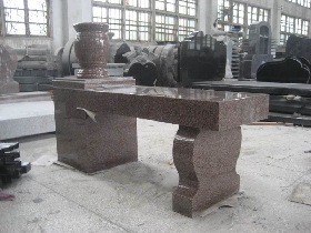 Granite Cemetery Memorial Bench with Vase