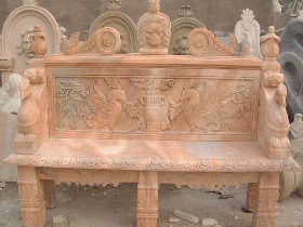 Red Marble Carved Bench