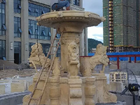 Yellow Granite Lion Fountain