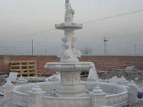 Mermaid on Top White Marble Fountain
